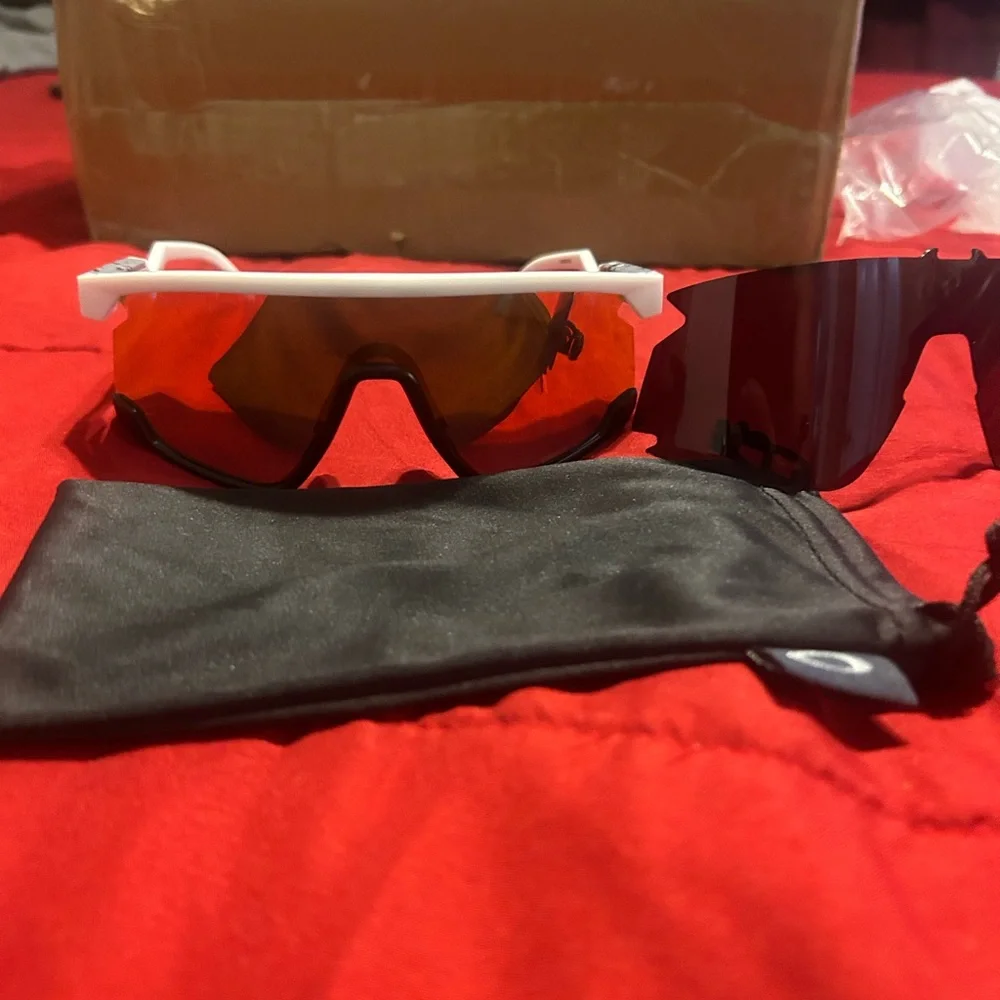 White and Black Sports Sunglasses with Red Lens